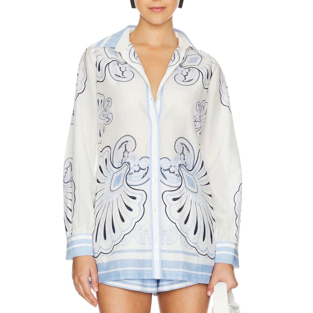 NEW NWT Shani Shemer Vanessa Long Shirt Blue White size Small